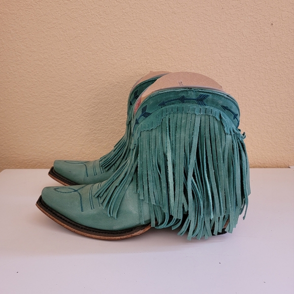 Junk Gypsy by Lane Spitfire Teal Fringe Leather Western Ankle Boots size 7 - Picture 6 of 9